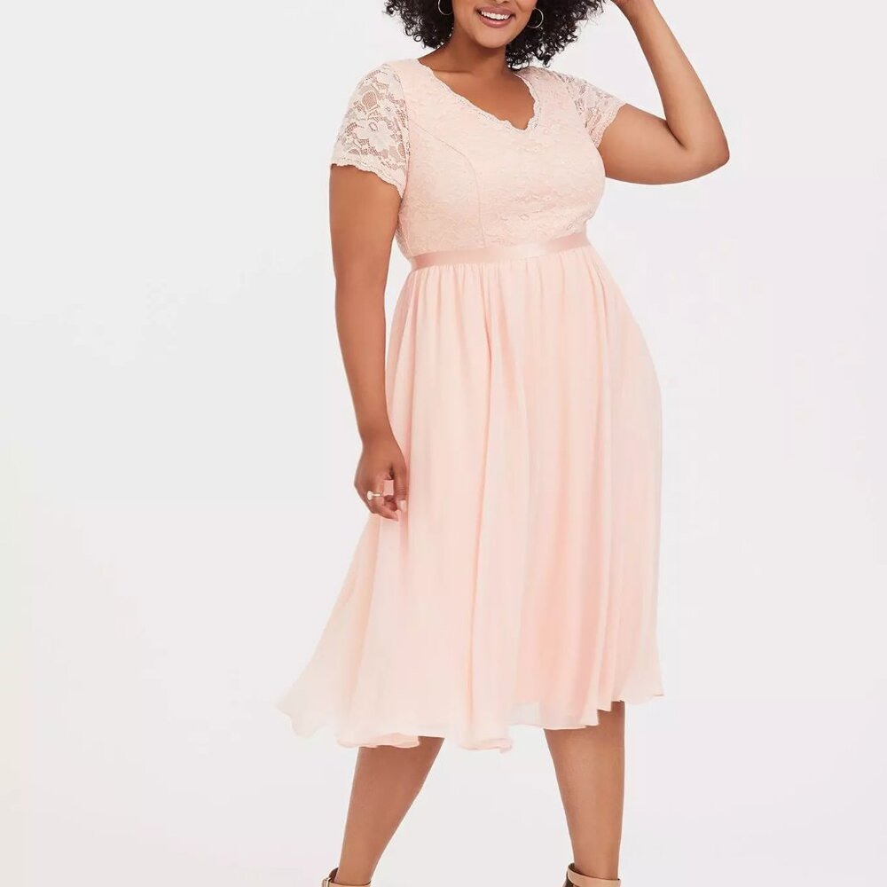 Torrid Peach Pink Sequin & Lace Midi Dress Size 20